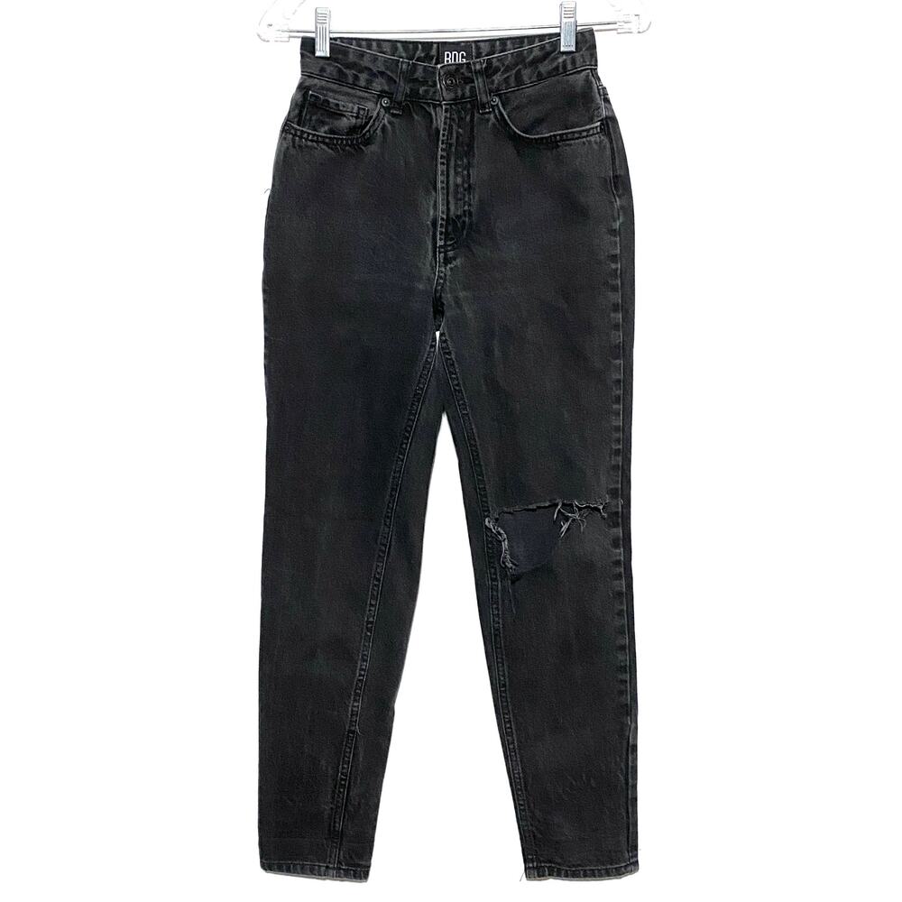 Urban Outfitters BDG Mom Jeans Black Distressed Destroyed Ripped Knee Womens 24